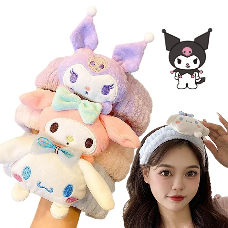 Cartoon Sanrio Plush Scrunchie Hello Kitty Headband Kuromi Sweet kawaii Anti Slip Hair Band Headwear Girl Heart Decorative Gift