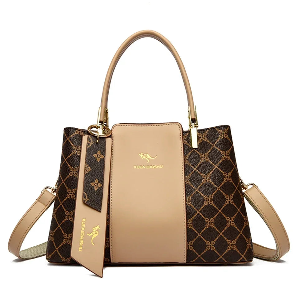 Women Luxury Top-Handle Bags 3 layer Design Fashion Print Handbag High Quality Leather Shoulder Bag Large Capacity Women Handbag