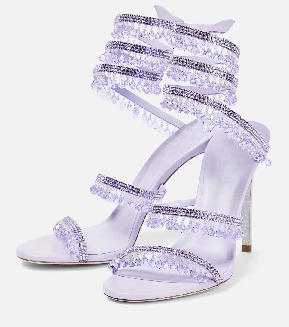 2025 Women's New Rhinestone Sandals Fashion Tassel Crystal Shoes Sexy Nightclub Banquet Party Twining Stiletto Women's Sandals