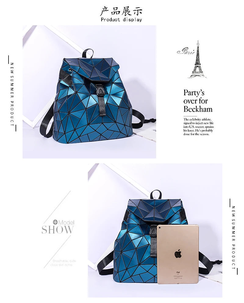 Women Backpack matte Geometric bag Female Backpacks For Teenage Girls Bagpack Drawstring Bag Holographic Backpack