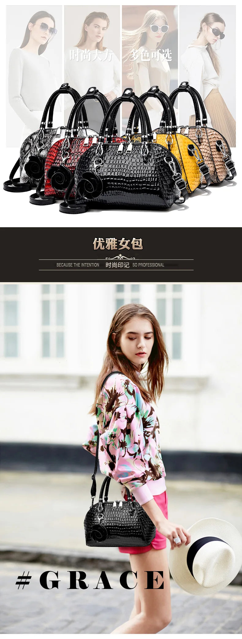 European / American Style Fashion Handbag Yellow Crocodile Pattern Women Tote Bag Ladies Small Shell Messenger Shoulder Bags sac