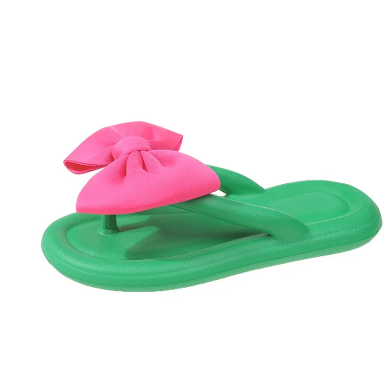 Cute Women's Summer Slippers Girls Outdoor Anti-slip Slides Adults Indoor Waterproof Sandals Couples Sweet Bow Tie Flip Flops