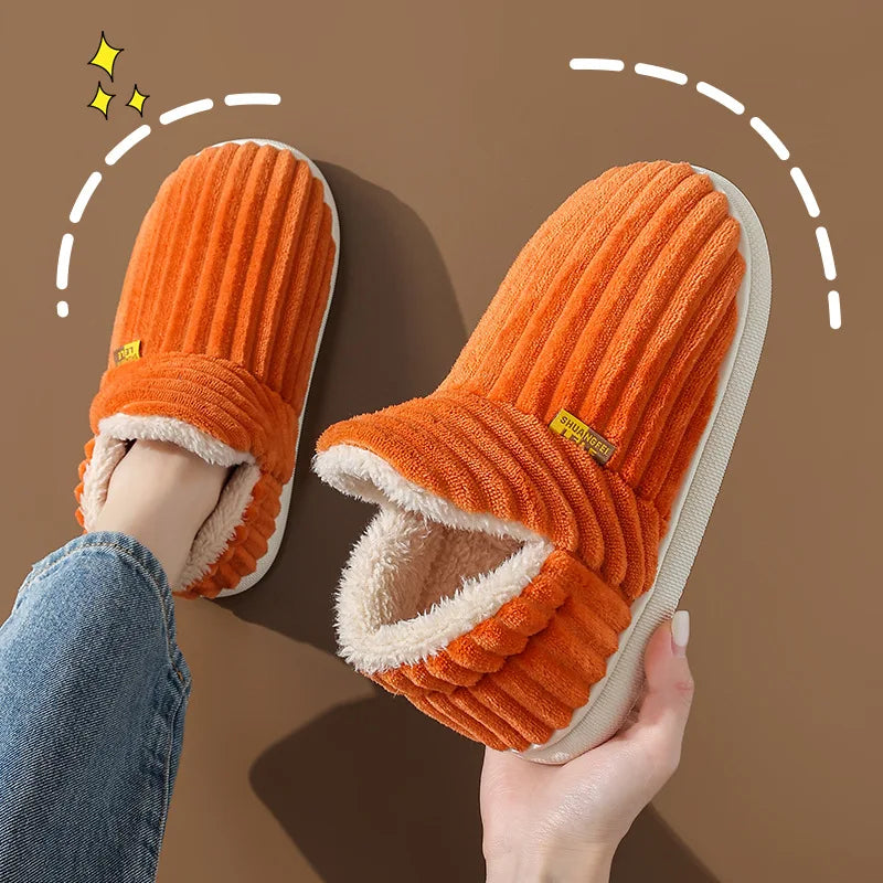 Bebealy New Fur Man Slippers For Women Winter Fluffy Plush Home Cotton Slippers Female Indoor Outdoor Fuzzy Cozy Cotton Shoes