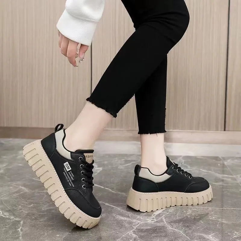 Little White Shoes 2024 Spring/Summer New Women's Casual  Versatile Thick Sole Elevated Women's Shoes Student Shoes