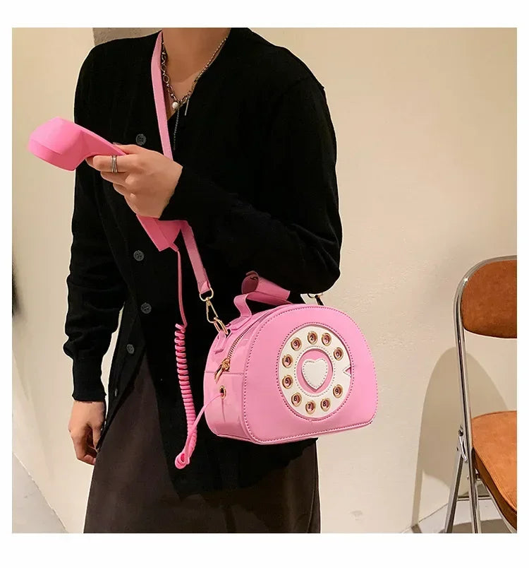 Stylish Women Telephone Shaped Crossbody PU Leather Shoulder Bag Female Casual Handbag Shopping Street School Satchel Tote Purse