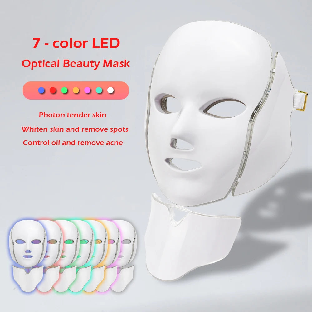 7 couleurs LED Face mask with neck phototherapy, anti-pimples, Facial pull firming