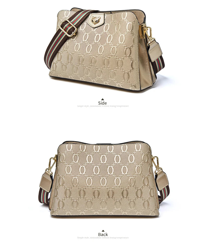 FOXER-Leather Shoulder Bag for Women, Monogram Crossbody Handbag, Gift for Lady, Mom, Wife