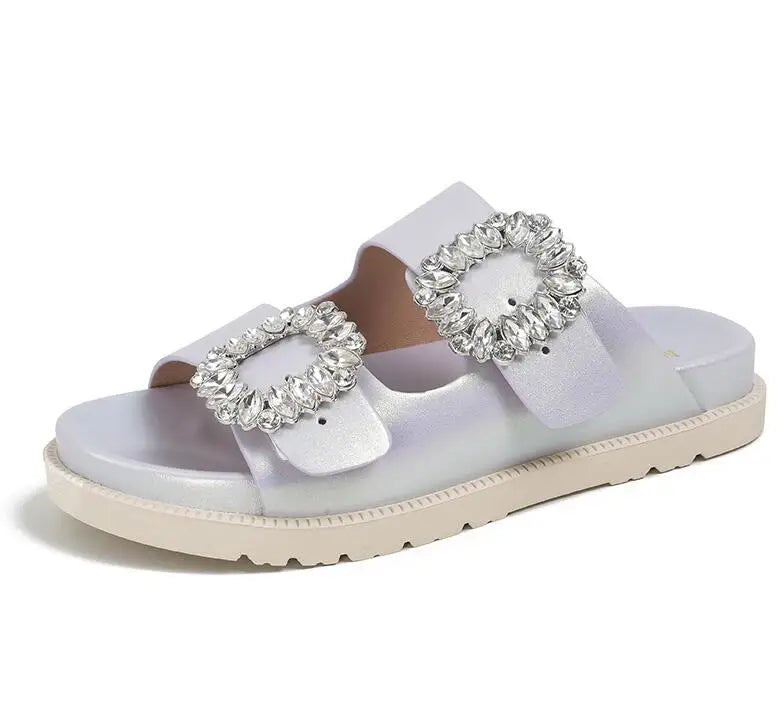 pearl rivets thick bottom women slippers crystal beading flip flops lace band platform sandalias mujer pearl slides big size 43