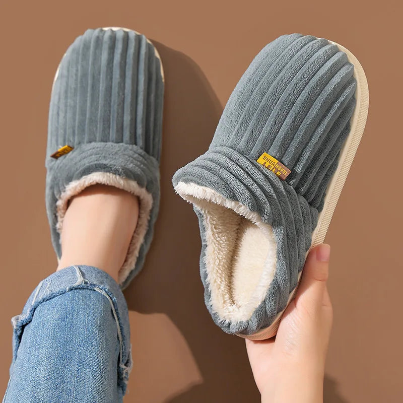 Bebealy New Fur Man Slippers For Women Winter Fluffy Plush Home Cotton Slippers Female Indoor Outdoor Fuzzy Cozy Cotton Shoes