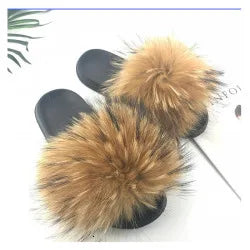 SARSALLYA Fur Slippers Women Real Fox Fur Slides Home Furry Flat Sandals Female Cute Fluffy House Shoes Woman Brand Luxury 2024