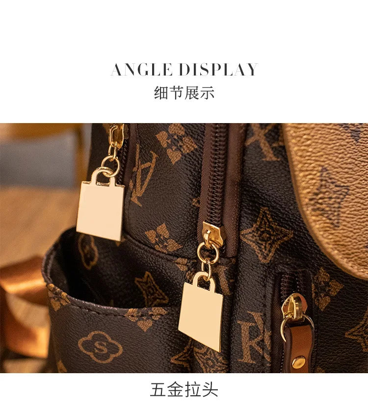 Retro Casual Shoulder Bag Large Capacity Schoolbag Backpack Ladies Printing Fashion Peplum Large Bag Unisex Waterproof