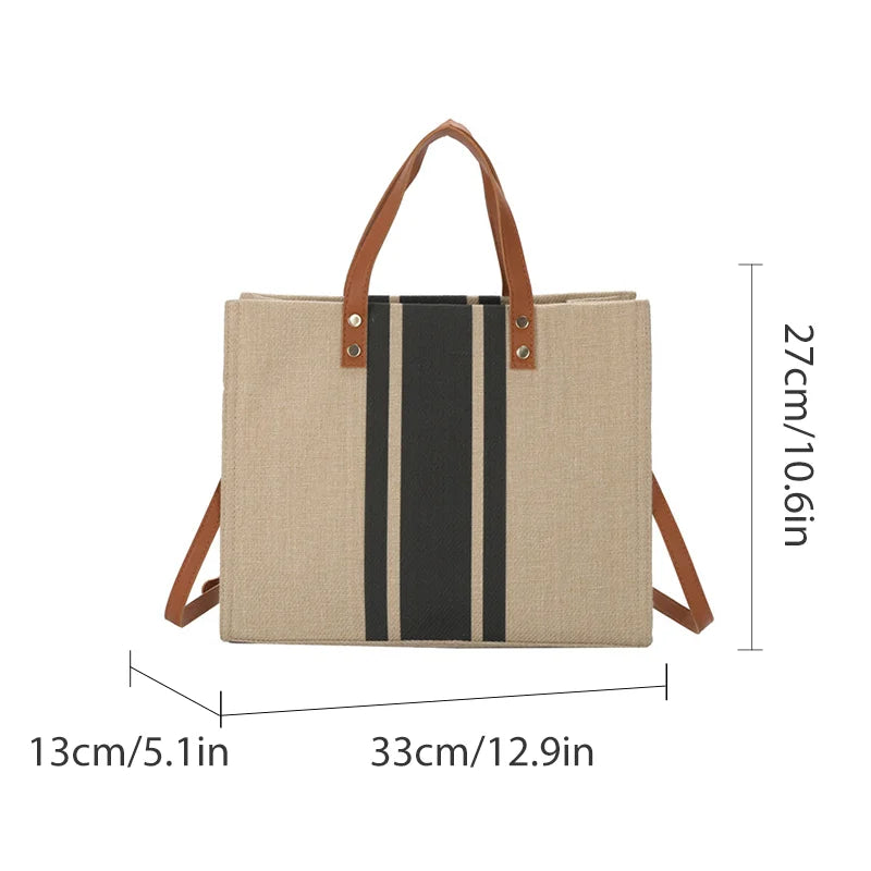 Simple Canvas Stripe Decor Bucket Handbags Women Top Handle Tote Bag Large Capacity Casual Shoulder Crossbody Bags