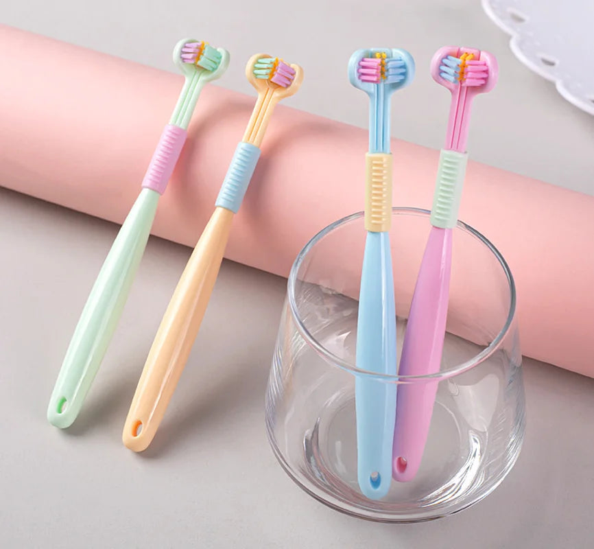 3D Stereo Three-Sided Toothbrush for Children's Tongue Scraper Deep Cleaning Ultra Fine Soft Hair Portable Travel Oral Care Tool