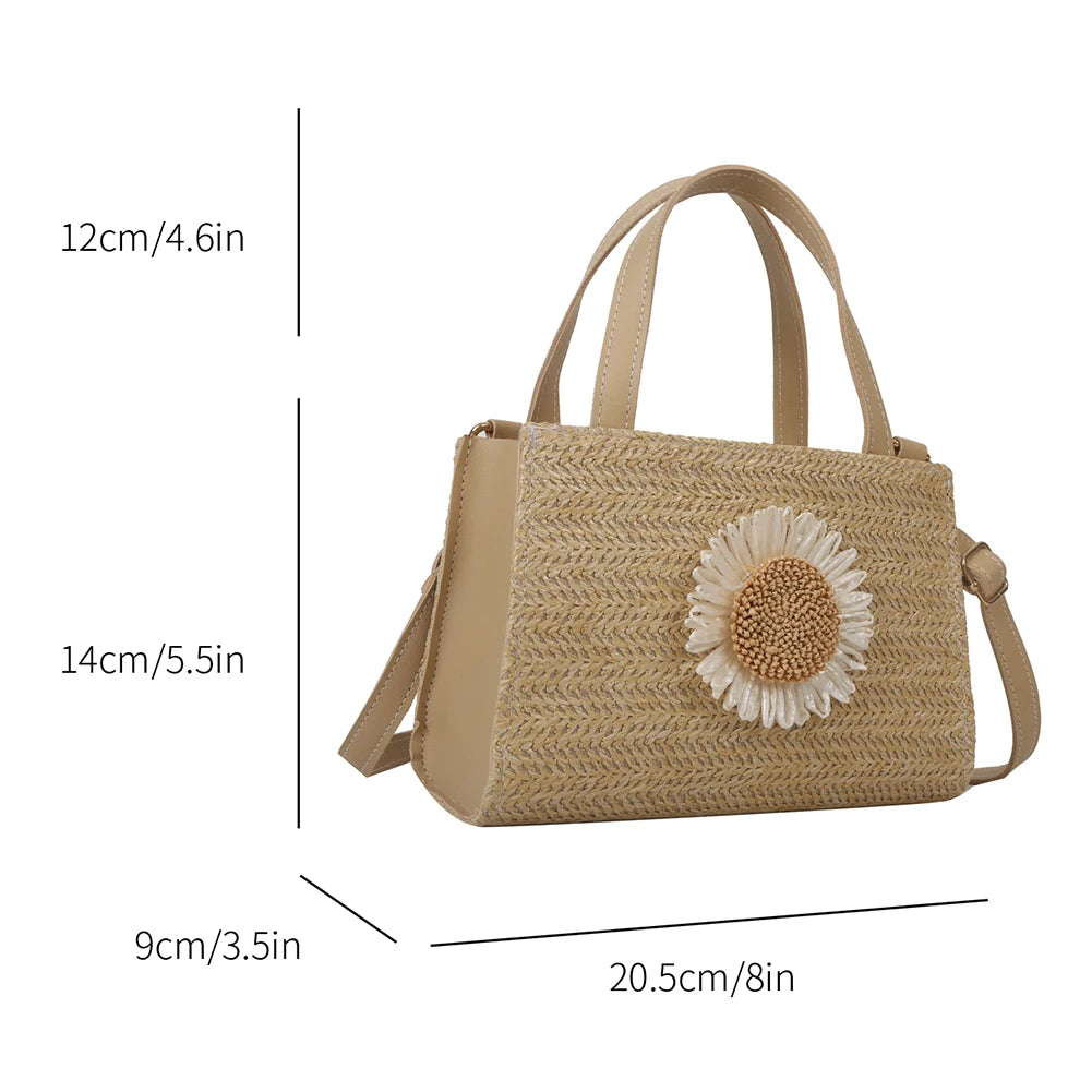 Rattan Woven Women Straw Bag Adjustable Shoulder Bag Handbag Knit Flower Summer Beach Woman Shoulder Messenger Khaki Beige Bags