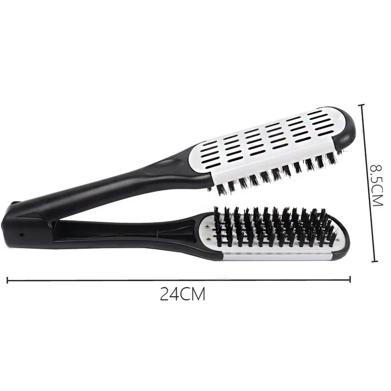 Pro Hairdressing Straightener Nylon Hair Straightening Double Brushes V Shape Comb Clamp Not Hurt Styling Tools DIY Home