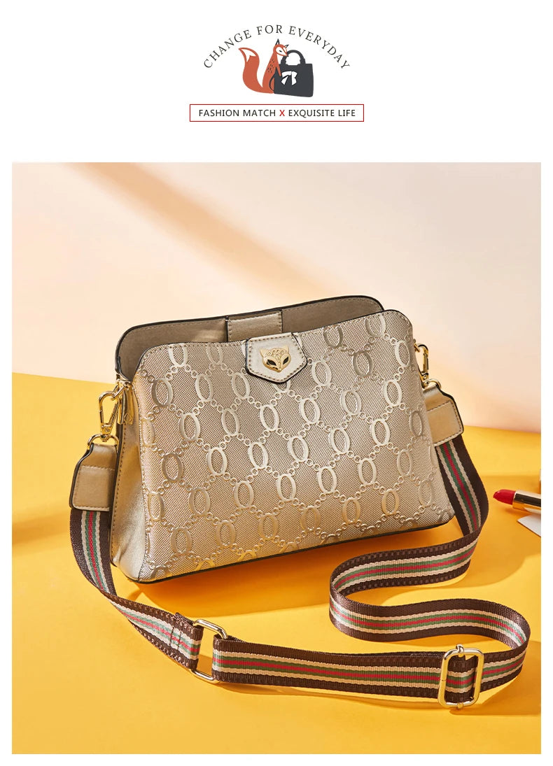 FOXER-Leather Shoulder Bag for Women, Monogram Crossbody Handbag, Gift for Lady, Mom, Wife