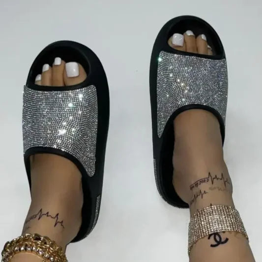 2023 women's/men new women's shoes with diamond face, thin flash thick bottom slippers sandals outdoor beach slippers 36-45