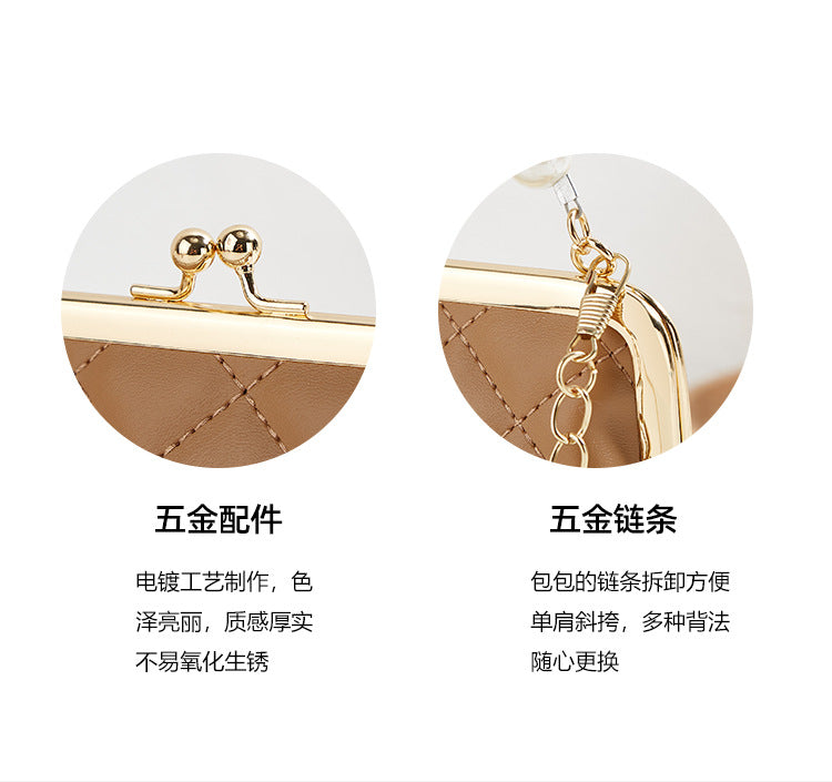 New Fashion Versatile Lingge Embroidery Clip Chain Strap Crossbody Mobile Phone Bag Pearl Handheld Women's Bag