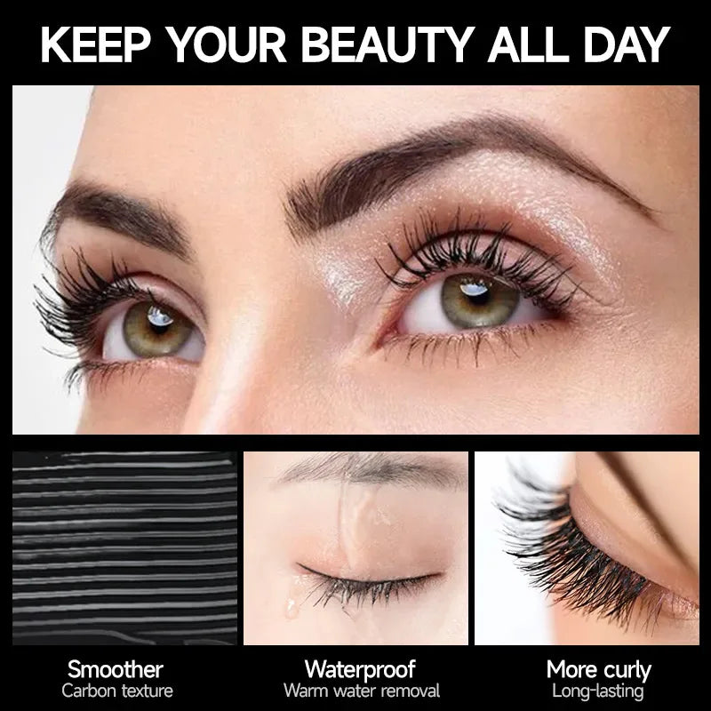 USHAS Ultra Long Lasting Mascara 4D Waterproof Mascara Liquid Fiber Mascara 360 Degree Spiral Brush Eyelashes Extension Makeup