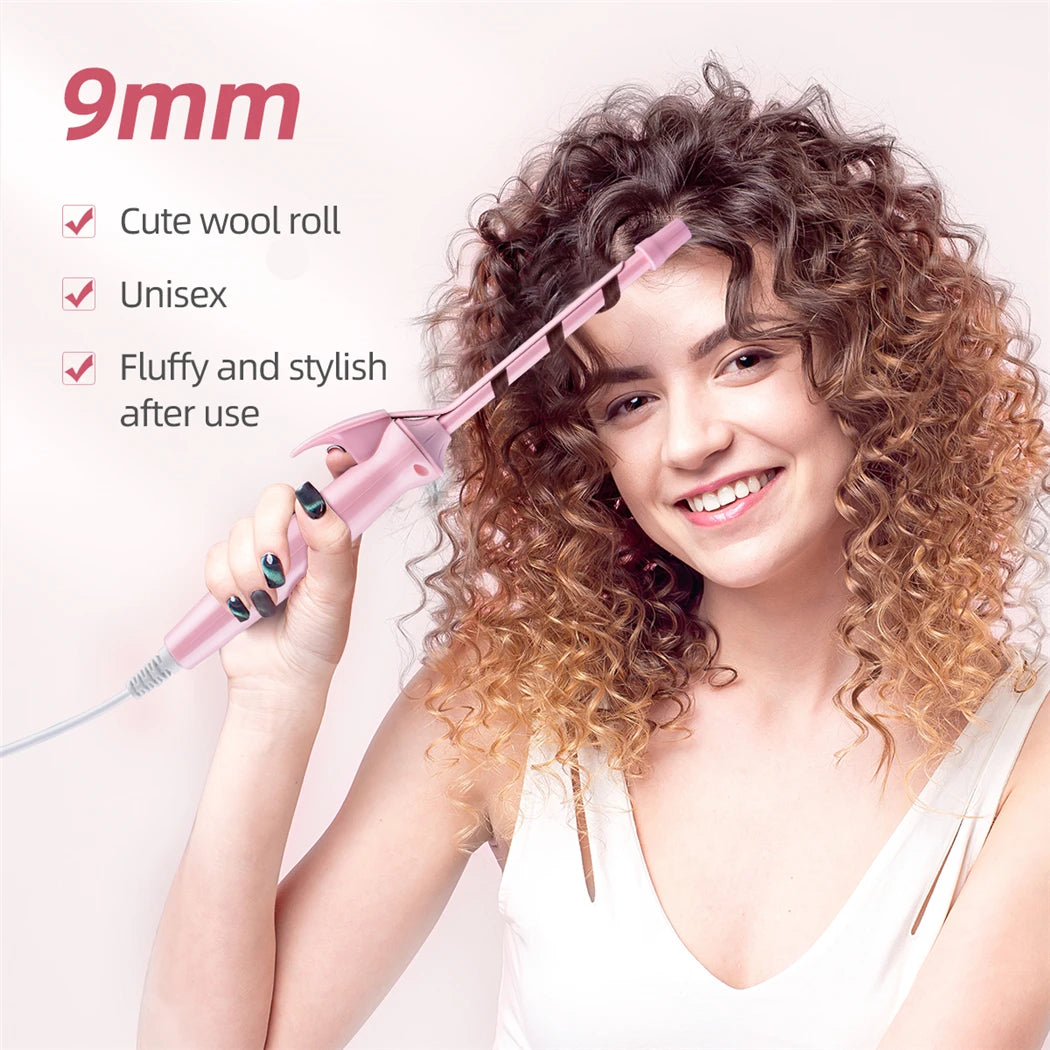 CkeyiN Mini Hair Curling Iron 9mm Curler Wand Professional Curly Tongs Ceramic Electric Salon Styling Tool Small Crimping Iron