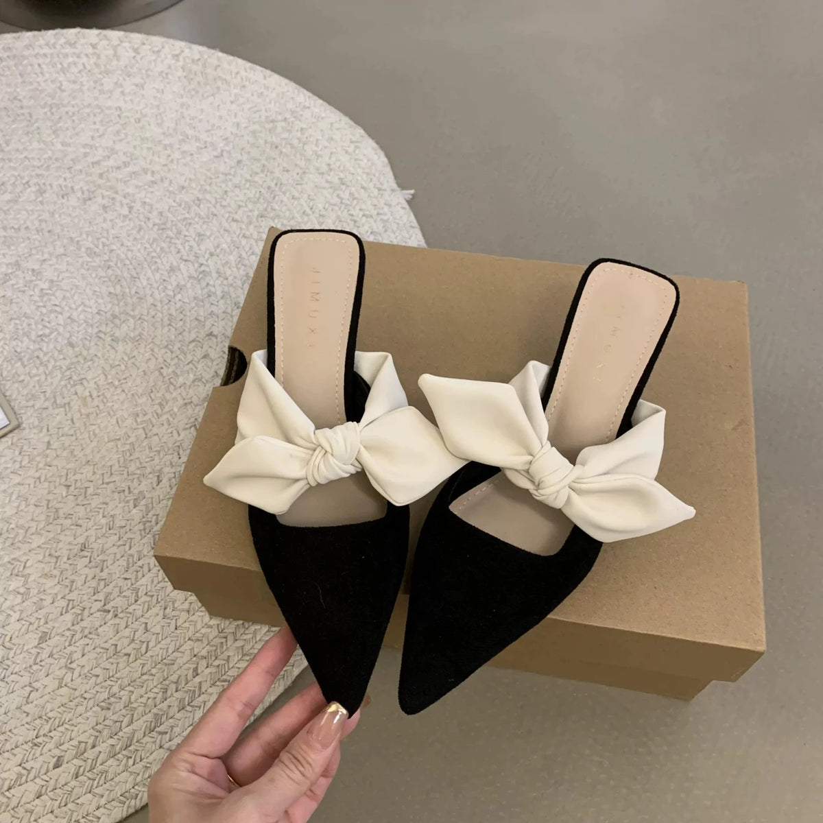 2024 Summer Women Pointed Toe High Heels Sandals Bowknot Fashion Flower Woman Shoes Slingback Woman Slippers
