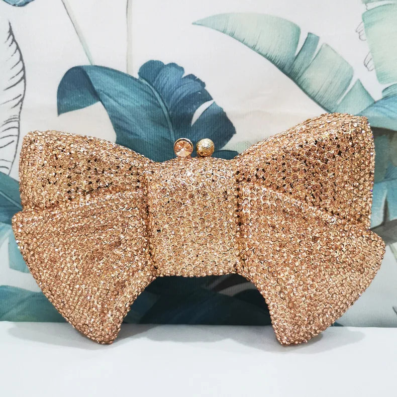 Best Design Bow Shape AB Rhinestone Purse Women Handbag Evening Clutch Bags High Quality Lady Diamond Crystal Party Wedding Bag