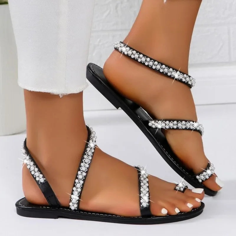 Comemore Sandals for Women Sexy Ladies Flat Shoes Woman Sweet Bohemian Sandal Summer Flip Flops Beach Wedding Bride Fashion 2024
