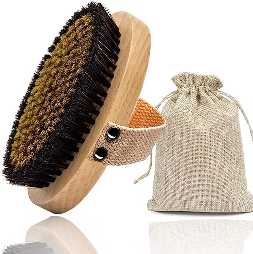 Natural Beech Bristle Brush Bath Brush Meridian Dredging Body Beech Wood Dry Brush Exfoliatin Massage Control Blood Circulation