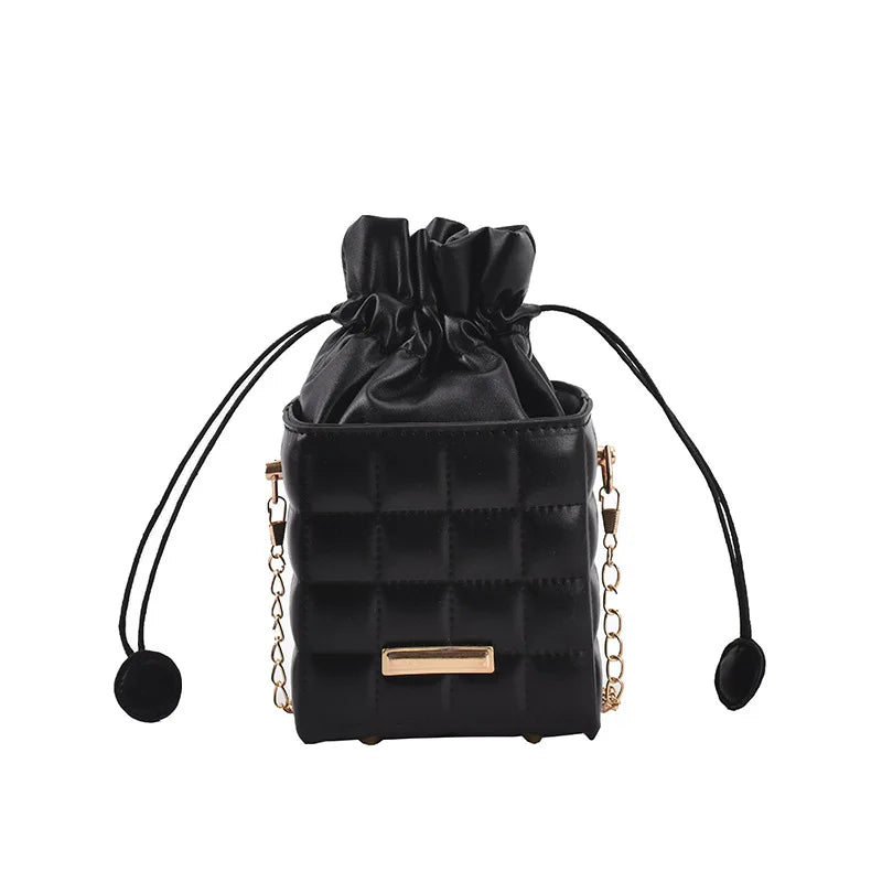 Texture Simple Checker Drawstring Crossbody Bag