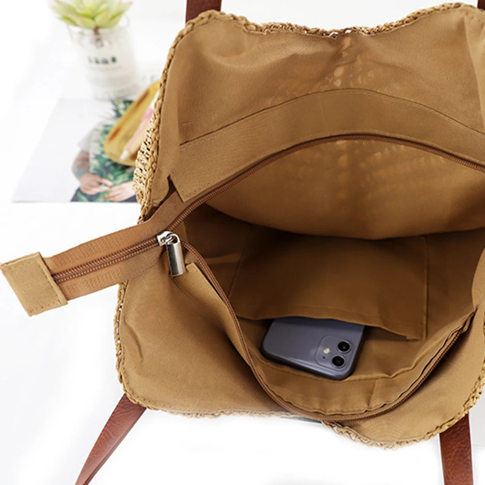 Rattan Woven Women Straw Bag Adjustable Shoulder Bag Handbag Knit Flower Summer Beach Woman Shoulder Messenger Khaki Beige Bags