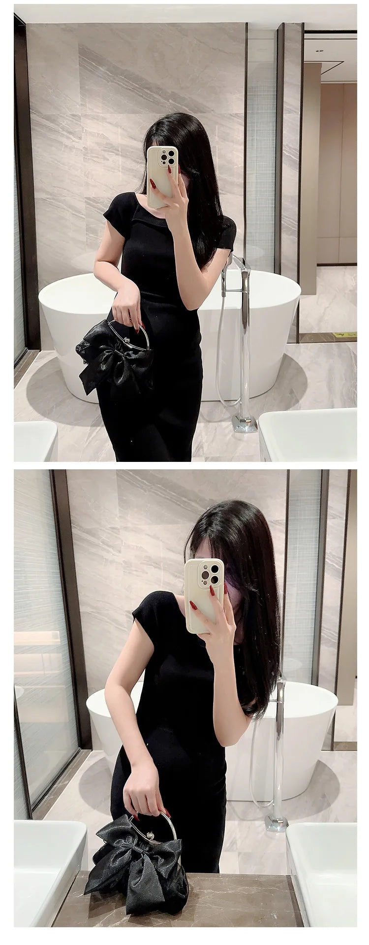 White Satin Bow Fairy Evening Bags Clutch Metal Handle Handbags for Women Wedding Party Bridal Clutches Purse Chain Shoulder Bag