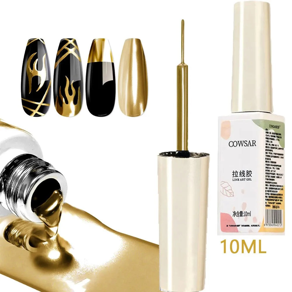 10ML Metallic Painting Line Gel High Gloss 3D Chrome Liner Nail Art Polish Rose/Gold/Silver Mirror Effect Paint Drawing Nail Gel