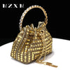 Rhinestones Women Evening Bags Bucket Design Party Day Clutch Soft Mixed Color Handle Design Handbags Purse Mature