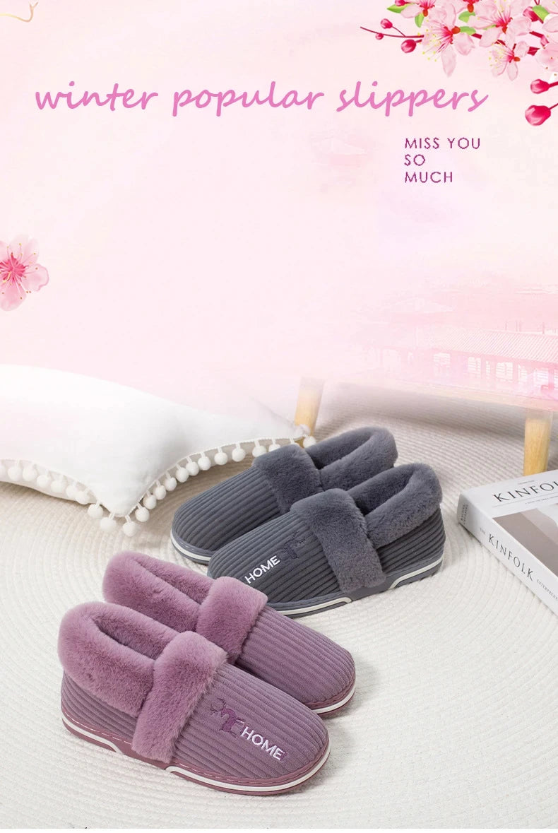 Bebealy New Fur Man Slippers For Women Winter Fluffy Plush Home Cotton Slippers Female Indoor Outdoor Fuzzy Cozy Cotton Shoes