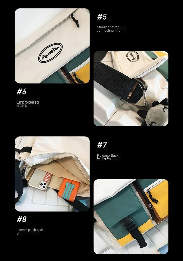 Nylon Crossbody Bags for Women Men Fashion Canvas Handbags Shoulder Bag Students School Book Messenger Bag with Mutiple Pockets