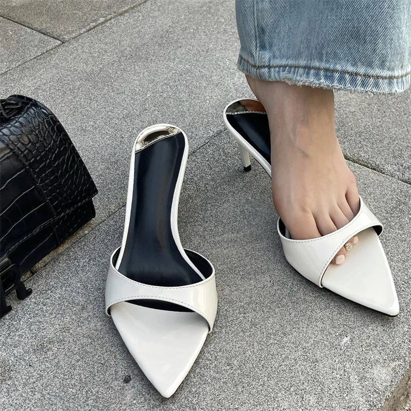 Liyke Summer Slippers Women Cozy Mules Low Thin Heels Slides Shoes Fashion Pointed Open Toe Gladiator Sandals Zapatos Mujer
