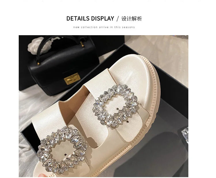 pearl rivets thick bottom women slippers crystal beading flip flops lace band platform sandalias mujer pearl slides big size 43
