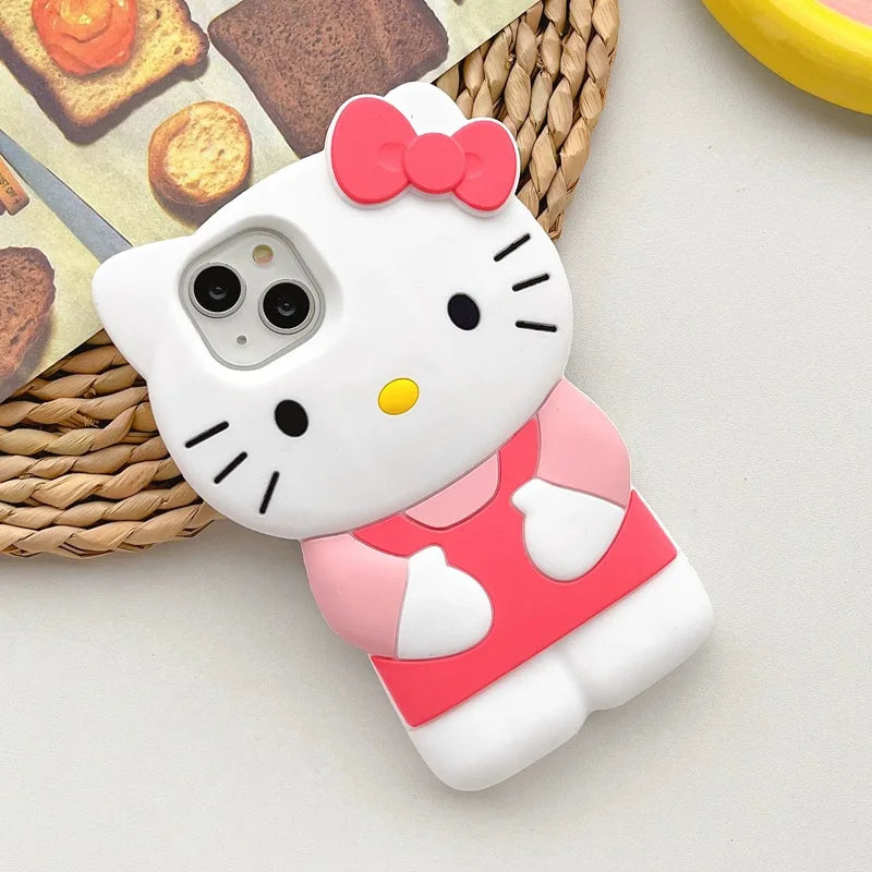 Sanrio Hello Kitty Cartoon 3D Bow Phone Case For iPhone 15 14 13 Pro Max 11 12 13 Pro MINI XR XS MAX Y2K Anti Fall Silicone Case