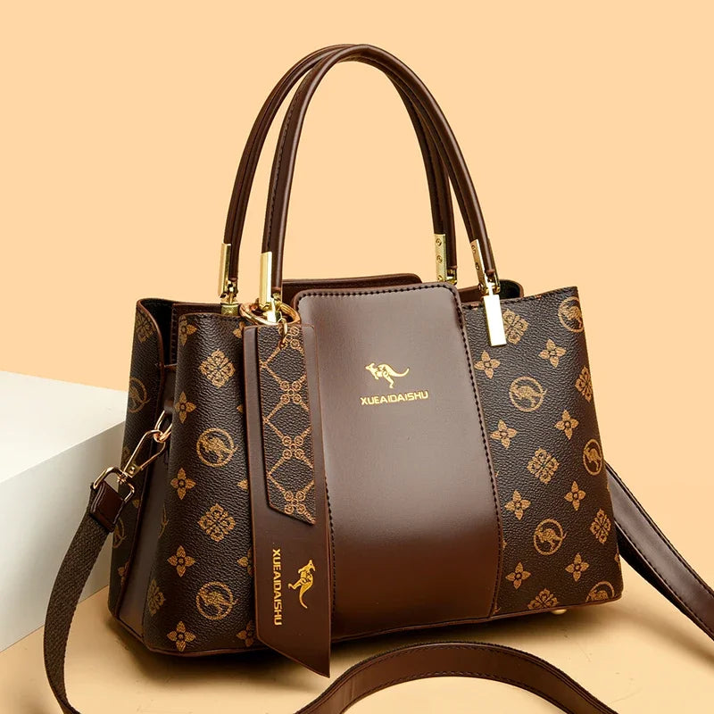 Women Luxury Top-Handle Bags 3 layer Design Fashion Print Handbag High Quality Leather Shoulder Bag Large Capacity Women Handbag