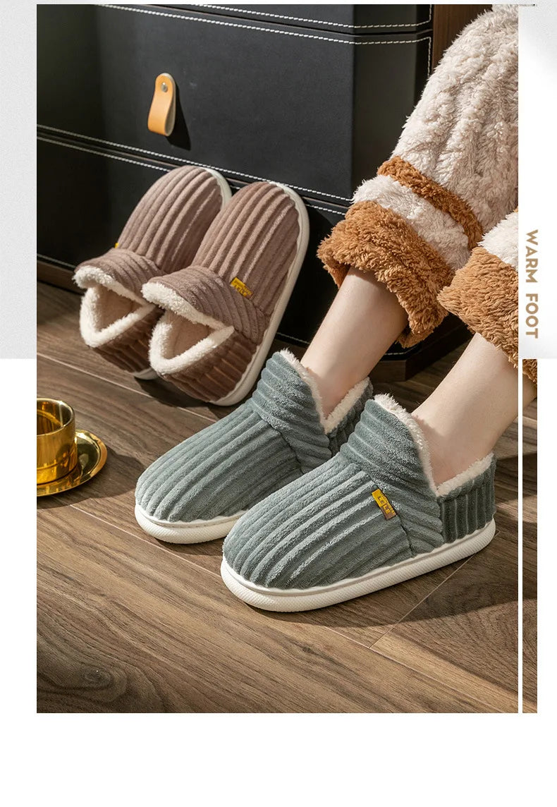 Bebealy New Fur Man Slippers For Women Winter Fluffy Plush Home Cotton Slippers Female Indoor Outdoor Fuzzy Cozy Cotton Shoes