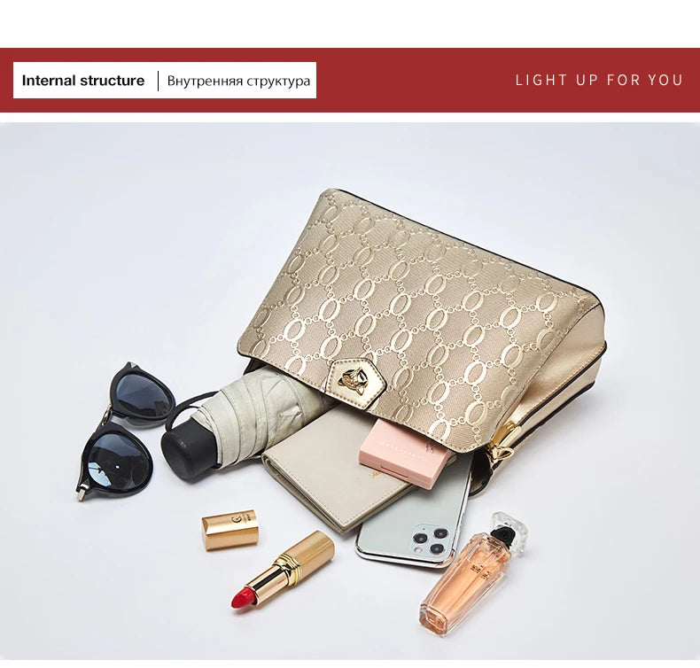 FOXER-Leather Shoulder Bag for Women, Monogram Crossbody Handbag, Gift for Lady, Mom, Wife