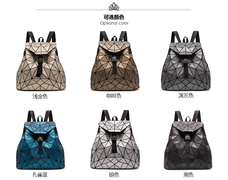Women Backpack matte Geometric bag Female Backpacks For Teenage Girls Bagpack Drawstring Bag Holographic Backpack