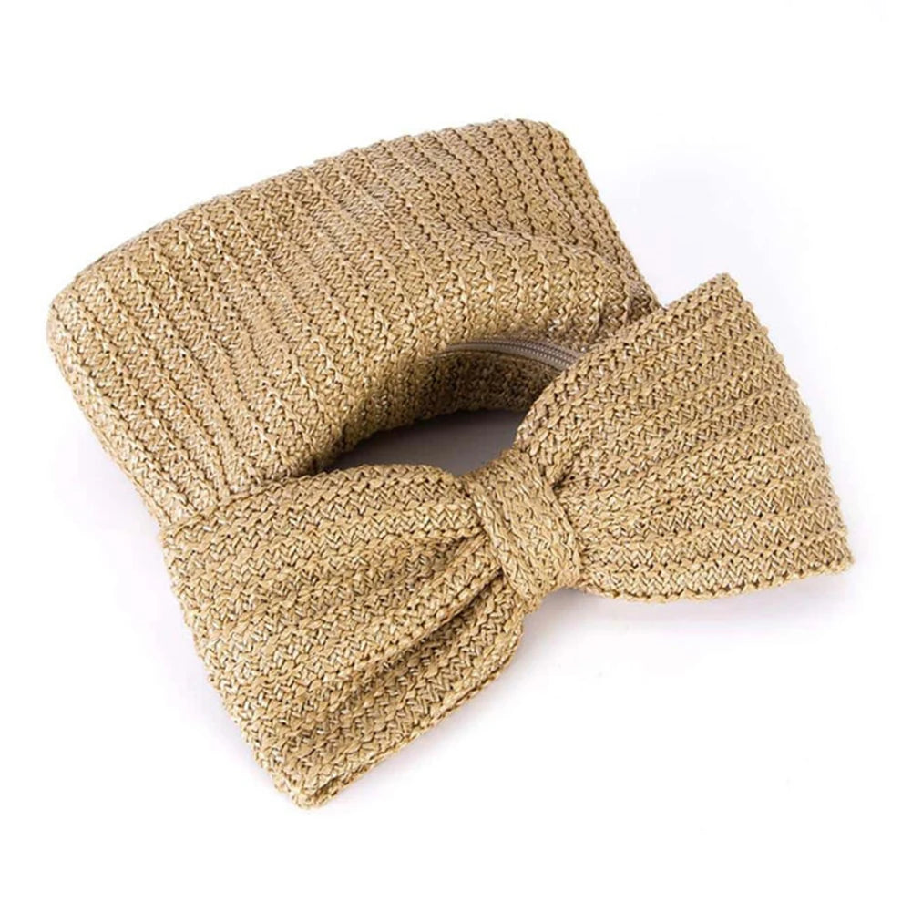 Women Bow Purse Summer Straw Woven Clutch Bag Luxury Design Handbags Purses Vacation Beach Tote Formal Party Wedding 2024 New