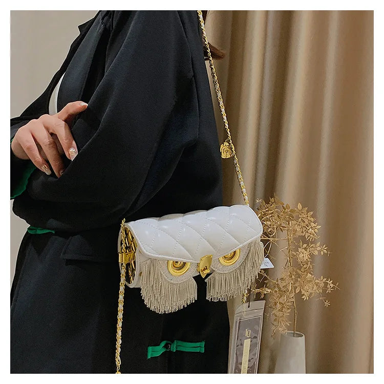 Cute Owl Bags for Women 2024 New Luxury Designer Handbag Fashion Tassel Crossbody Bag Leather Animal Print Shoulder Bag Woman