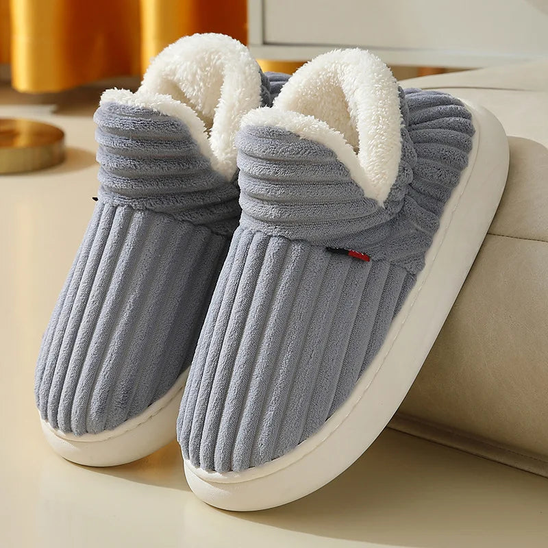 Bebealy New Fur Man Slippers For Women Winter Fluffy Plush Home Cotton Slippers Female Indoor Outdoor Fuzzy Cozy Cotton Shoes