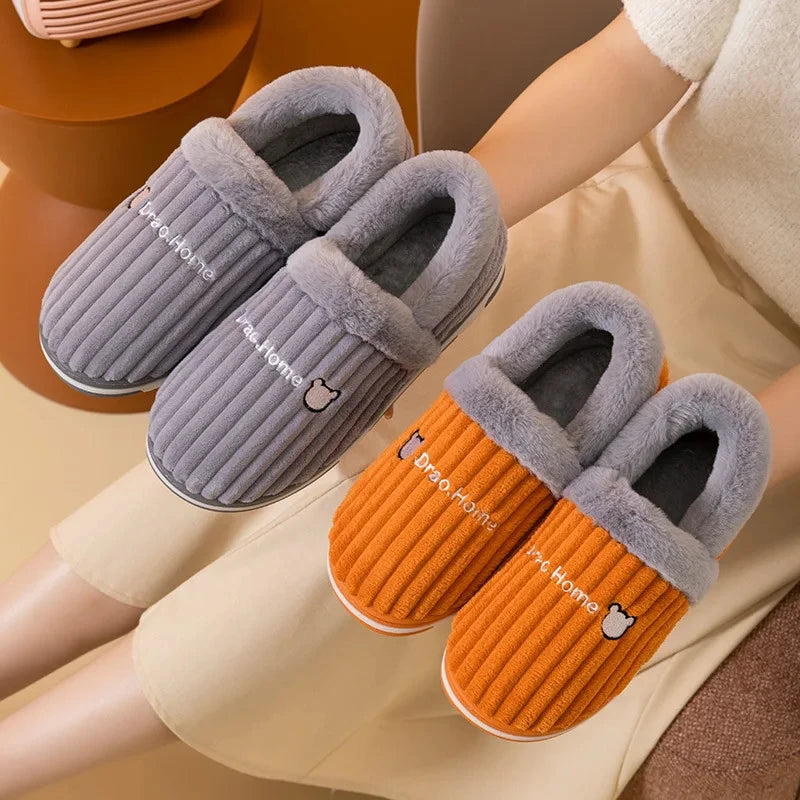 Bebealy New Fur Man Slippers For Women Winter Fluffy Plush Home Cotton Slippers Female Indoor Outdoor Fuzzy Cozy Cotton Shoes