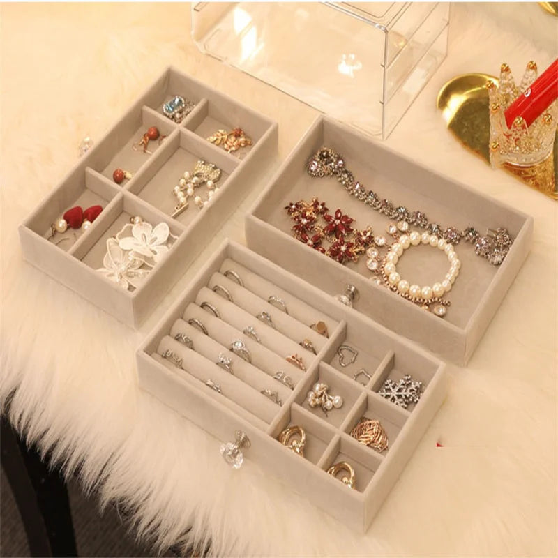 Three-layer Transparent Velvet Jewelry Drawer