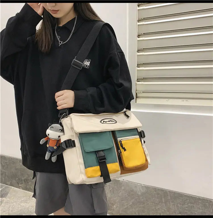 Nylon Crossbody Bags for Women Men Fashion Canvas Handbags Shoulder Bag Students School Book Messenger Bag with Mutiple Pockets