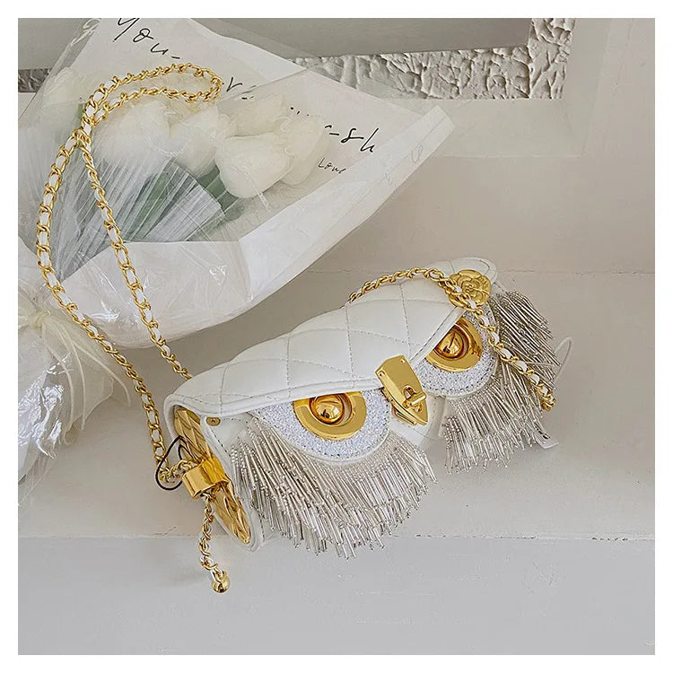 Cute Owl Bags for Women 2024 New Luxury Designer Handbag Fashion Tassel Crossbody Bag Leather Animal Print Shoulder Bag Woman