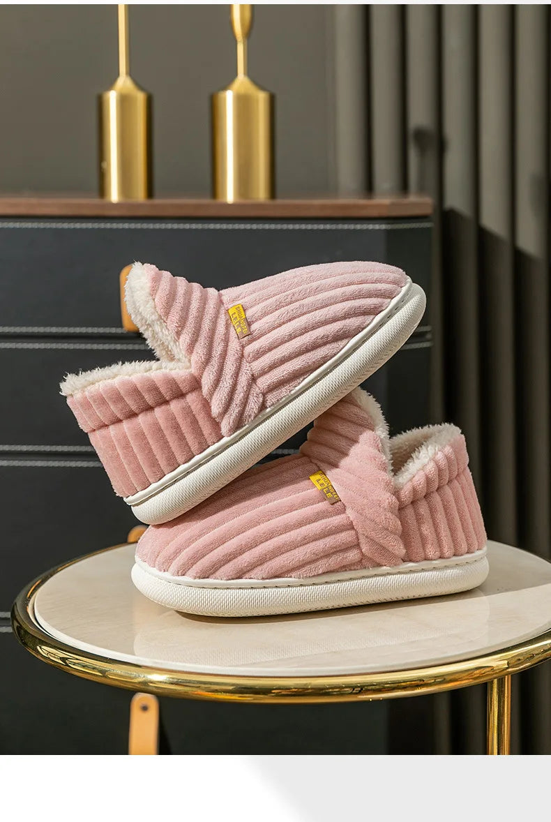 Bebealy New Fur Man Slippers For Women Winter Fluffy Plush Home Cotton Slippers Female Indoor Outdoor Fuzzy Cozy Cotton Shoes